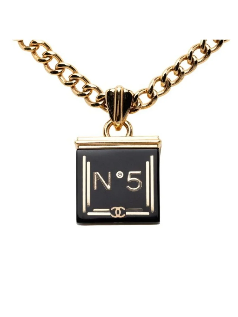 Chanel CC Logo Chain Necklace Gold Black Plated Resin
